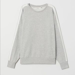 H&M Sweatshirt with sleeve stripes light gray melange/white Size M